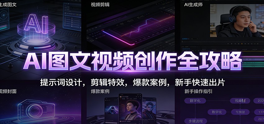 AI图文视频创作全攻略：提示词设计，剪辑特效，爆款案例，新手快速出片-168网创
