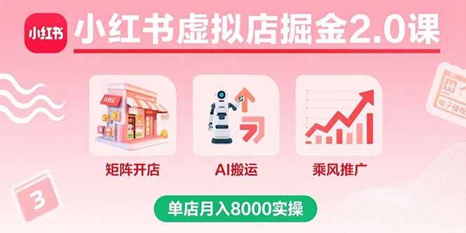 (15929期)小红书虚拟店掘金2.0课,矩阵开店+AI搬运+乘风推广,单店月入8000实操-168网创