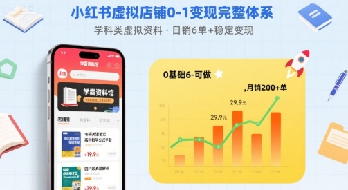 小红书虚拟店铺0-1变现完整体系:卖学科类虚拟资料,一天6张+,很稳定【已完结】-168网创