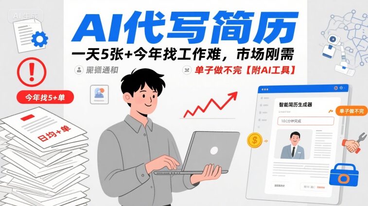 AI代写简历，一天5张+今年找工作难，市场刚需，单子做不完【附AI工具】-168网创