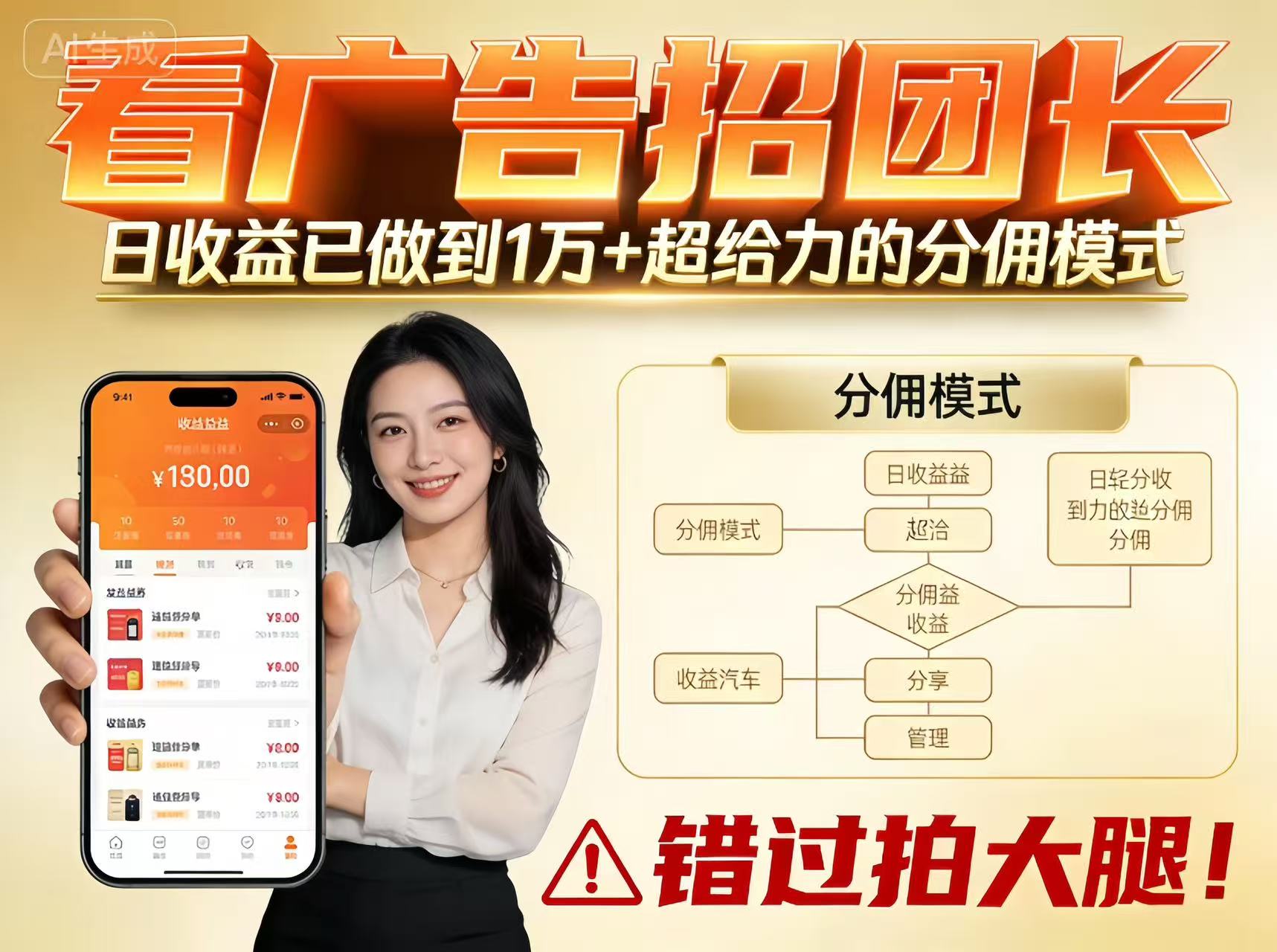 看广告招团长，团队收益已做到日入1万，分佣模式超给力，错过拍大腿-168网创