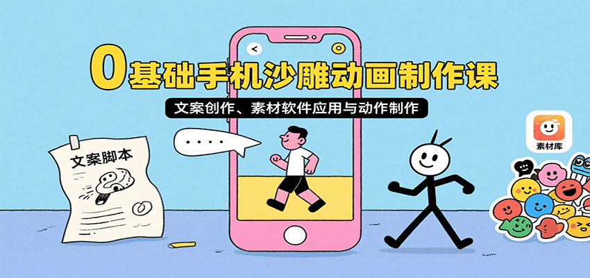 0基础手机沙雕动画制作课,文案创作、素材软件应用与动作制作-168网创
