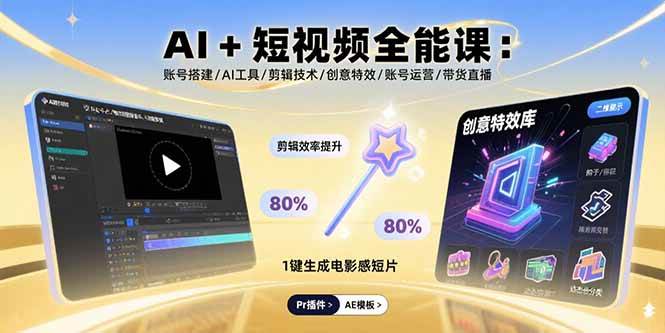 (15862期)AI+短视频全能课:账号搭建/AI工具/剪辑技术/创意特效/账号运营/带货直播-168网创