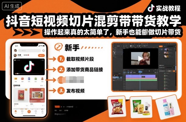抖音短视频切片混剪带货教学，操作起来真的太简单了，新手也能做切片带货-168网创