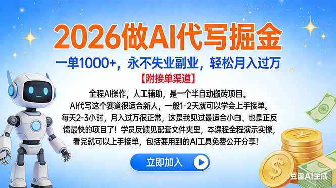 （16924期）2026做AI代写掘金，一单1000+，永不失业副业，轻松月入过万-168网创