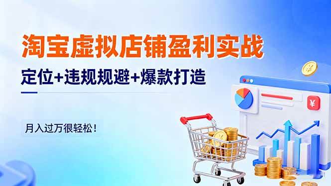 （16387期）淘宝虚拟店铺盈利实战：定位+违规规避+爆款打造，月入过万很轻松！-168网创
