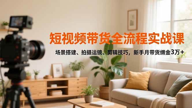 (16680期)短视频带货全流程实战课,场景搭建、拍摄运镜、剪辑技巧,新手月带货佣金3万+-168网创