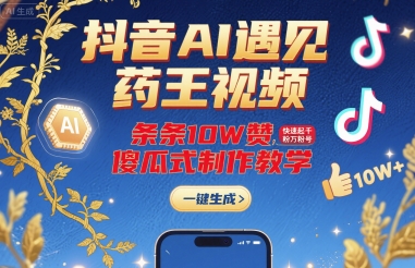 抖音AI遇见药王视频,条条10W赞,快速起千粉万粉号,傻瓜式制作教学-168网创