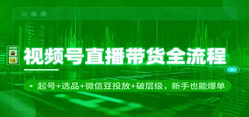视频号直播带货全流程：起号+选品+微信豆投放+破层级，新手也能爆单-168网创