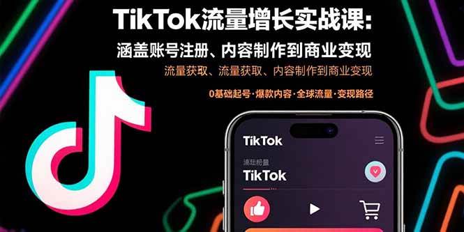 (15791期)TikTok流量增长实战课:涵盖账号注册、流量获取、内容制作到商业变现-168网创