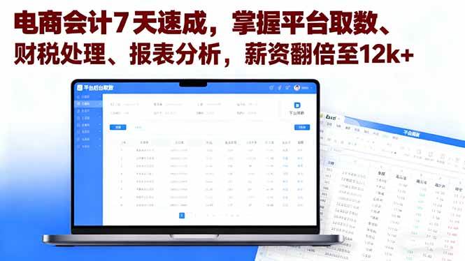 （16192期）电商会计7天速成，掌握平台取数、财税处理、报表分析，薪资翻倍至12k+-168网创