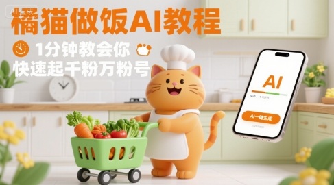 有趣的橘猫买菜做饭视频,用AI一键搞定,1分钟教会你,快速起千粉万粉号-168网创